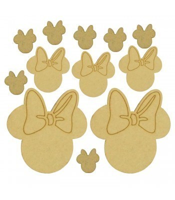 Laser Cut 3mm Girl Mouse Head With Bow Shapes - Size Options